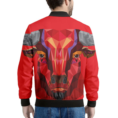 Geometric Bull Skull Print Men's Bomber Jacket