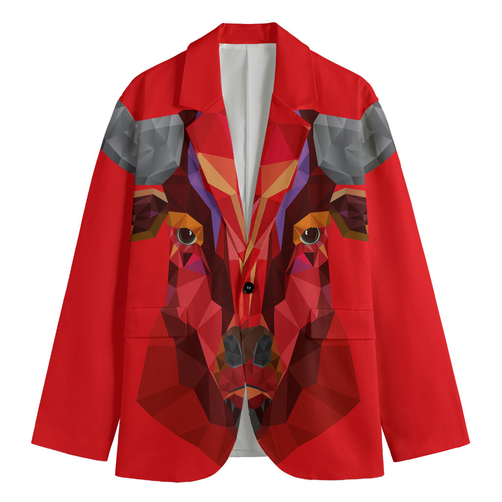 Geometric Bull Skull Print Men's Cotton Blazer