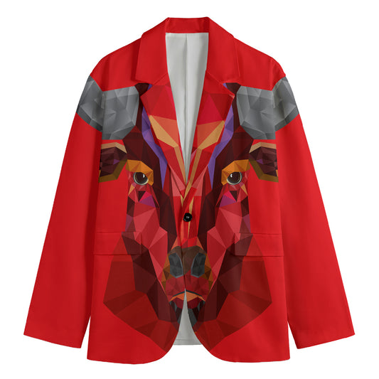 Geometric Bull Skull Print Men's Cotton Blazer