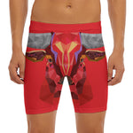 Geometric Bull Skull Print Men's Long Boxer Briefs