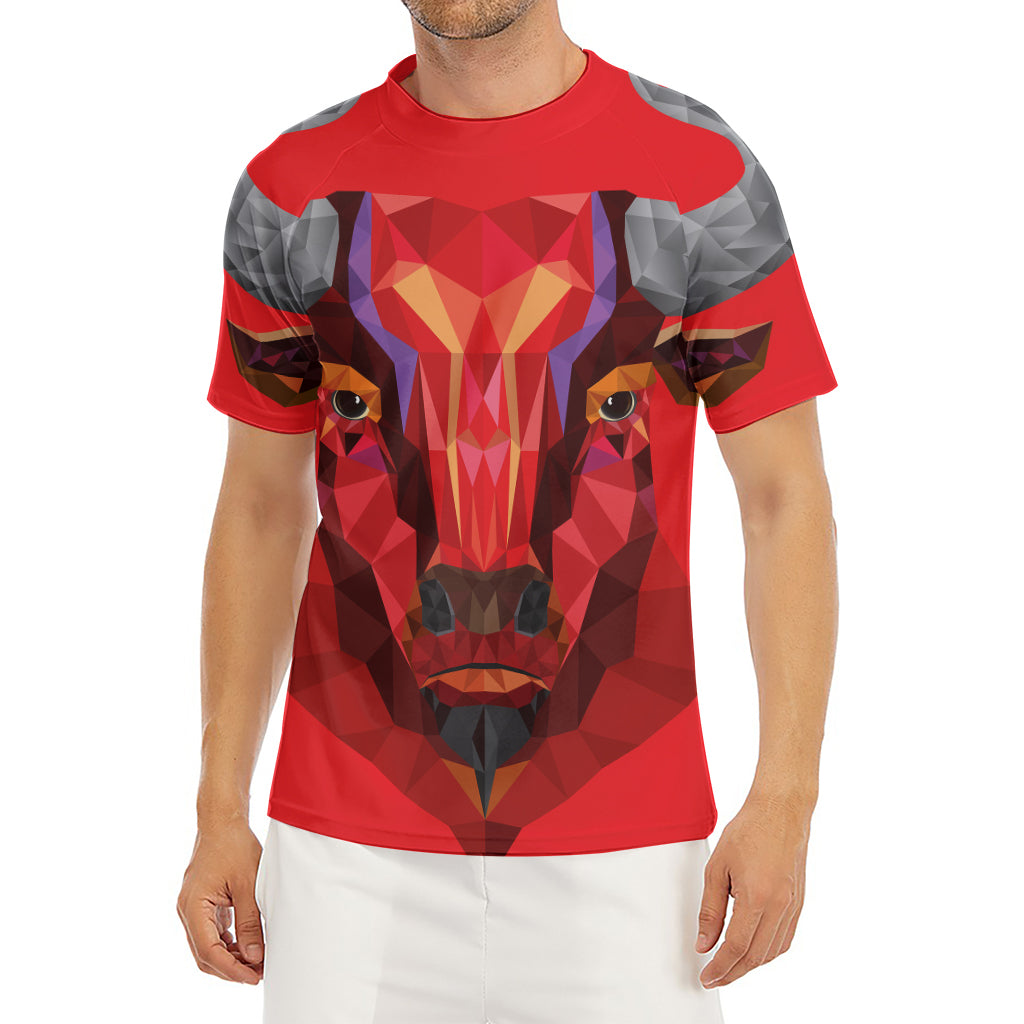 Geometric Bull Skull Print Men's Short Sleeve Rash Guard