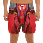 Geometric Bull Skull Print Men's Split Running Shorts