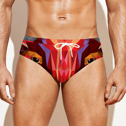 Geometric Bull Skull Print Men's Swim Briefs