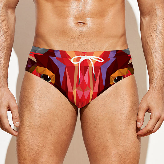 Geometric Bull Skull Print Men's Swim Briefs