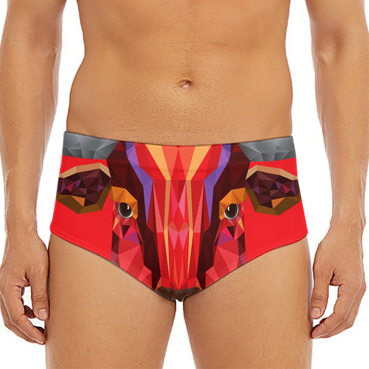 Geometric Bull Skull Print Men's Triangle Swim Briefs