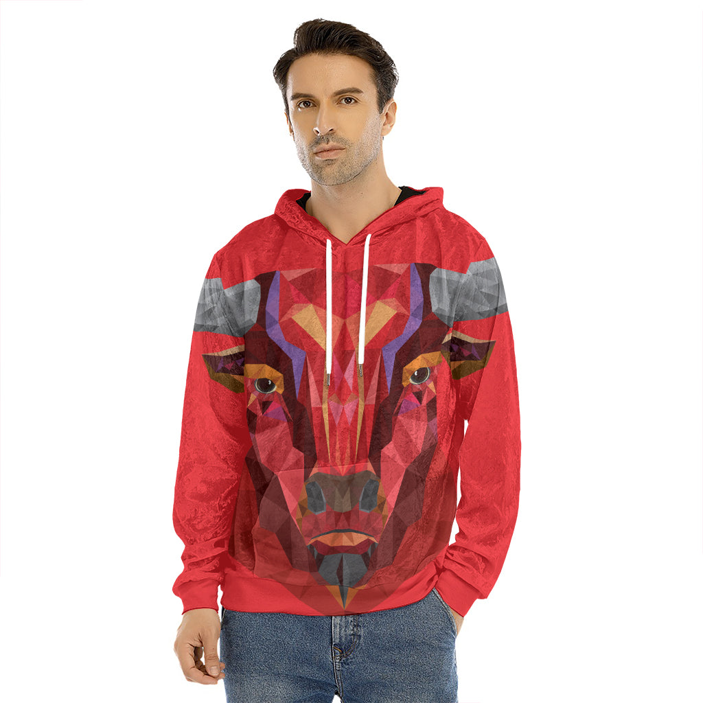 Geometric Bull Skull Print Men's Velvet Pullover Hoodie