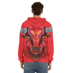 Geometric Bull Skull Print Men's Velvet Pullover Hoodie
