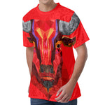 Geometric Bull Skull Print Men's Velvet T-Shirt