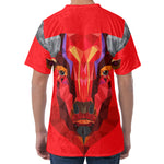 Geometric Bull Skull Print Men's Velvet T-Shirt
