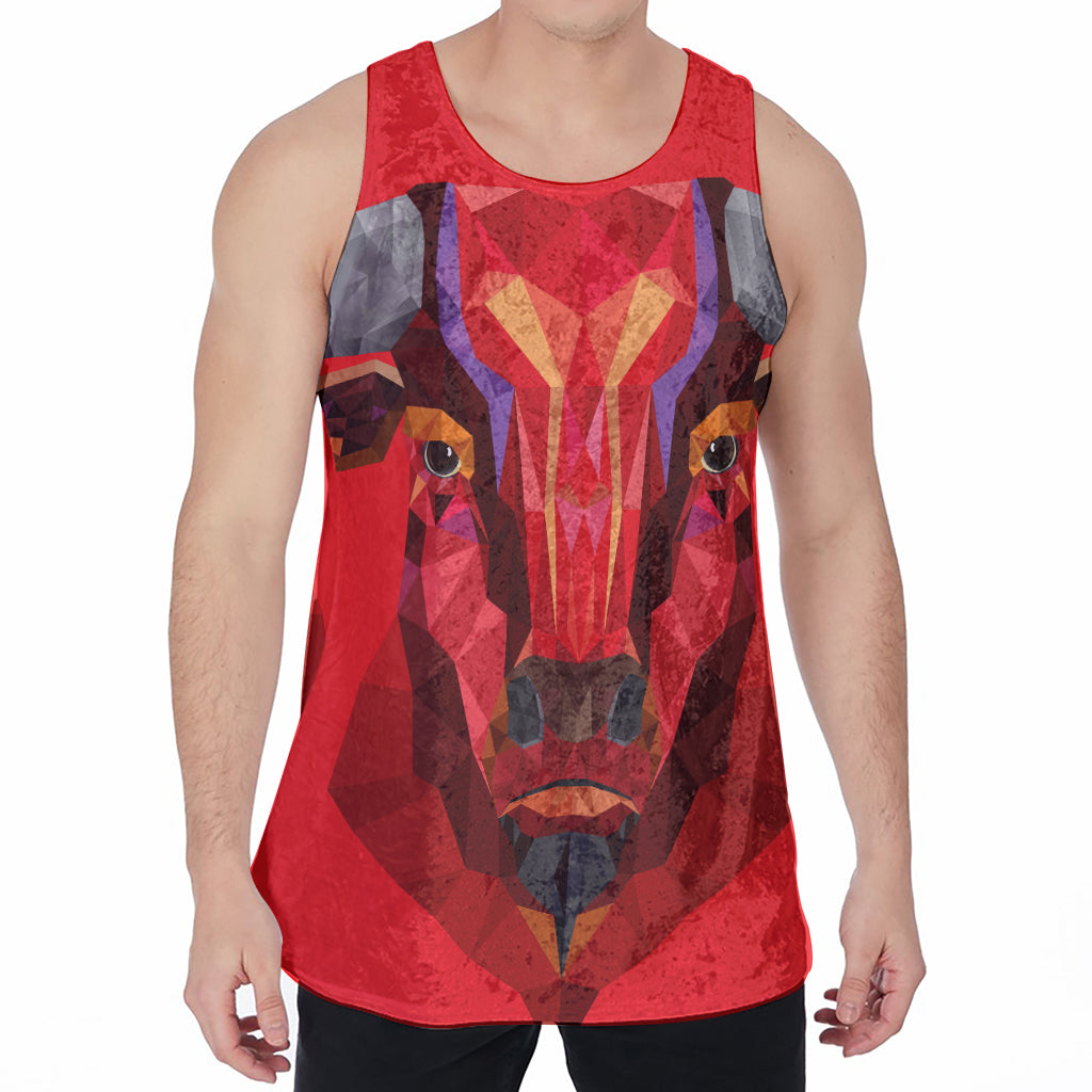 Geometric Bull Skull Print Men's Velvet Tank Top