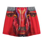 Geometric Bull Skull Print Mesh Shorts