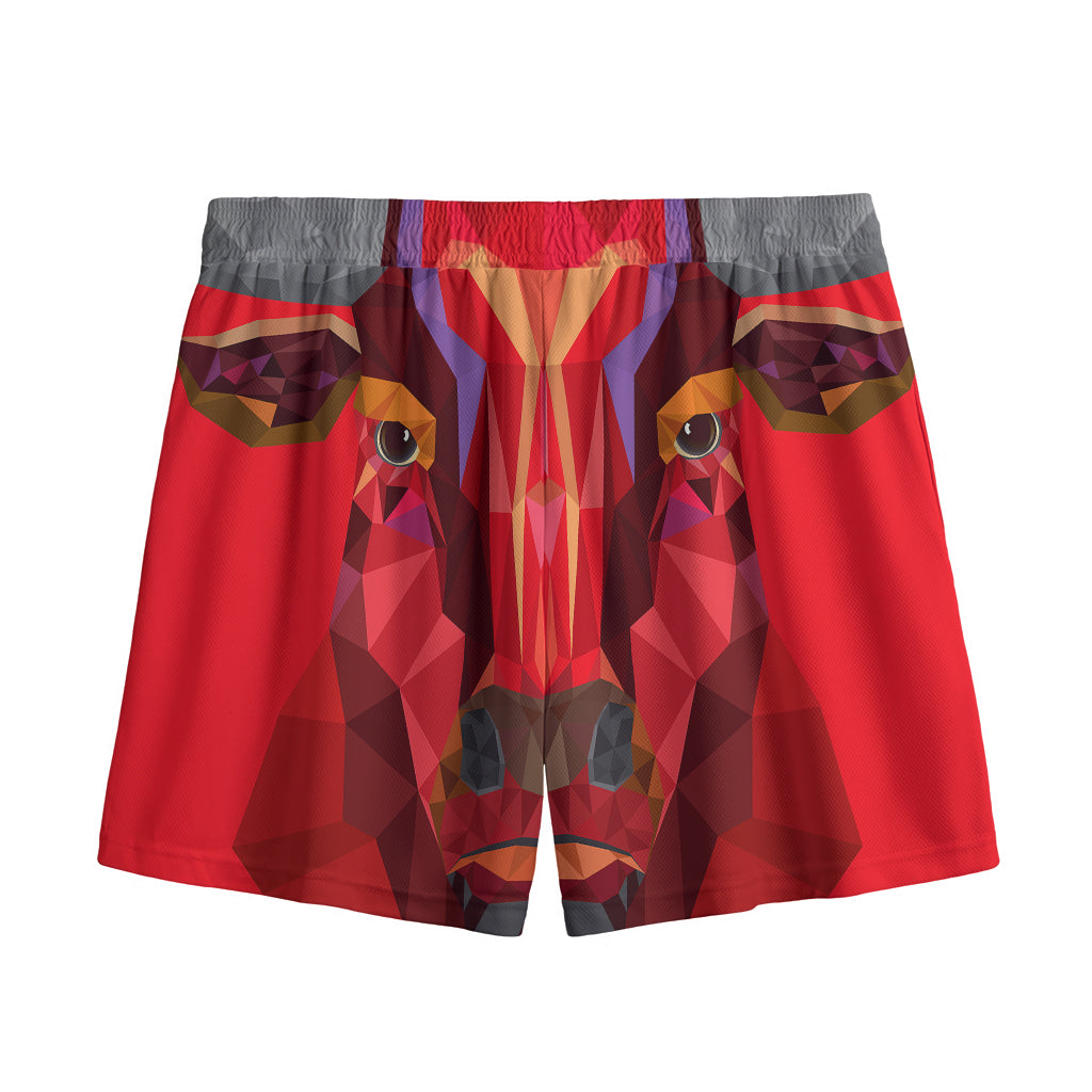 Geometric Bull Skull Print Mesh Shorts