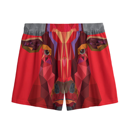 Geometric Bull Skull Print Mesh Shorts