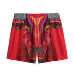 Geometric Bull Skull Print Mesh Shorts