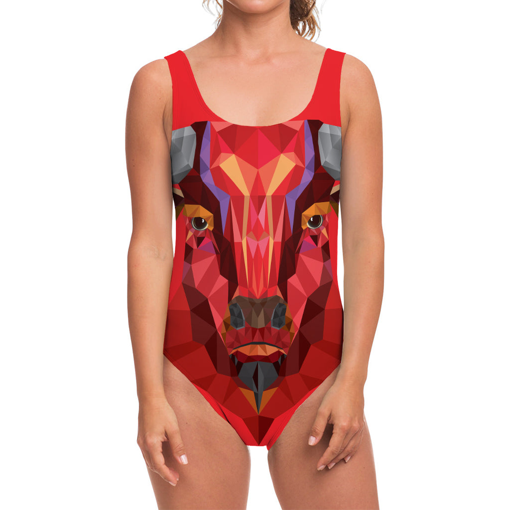 Geometric Bull Skull Print One Piece Swimsuit