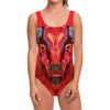 Geometric Bull Skull Print One Piece Swimsuit