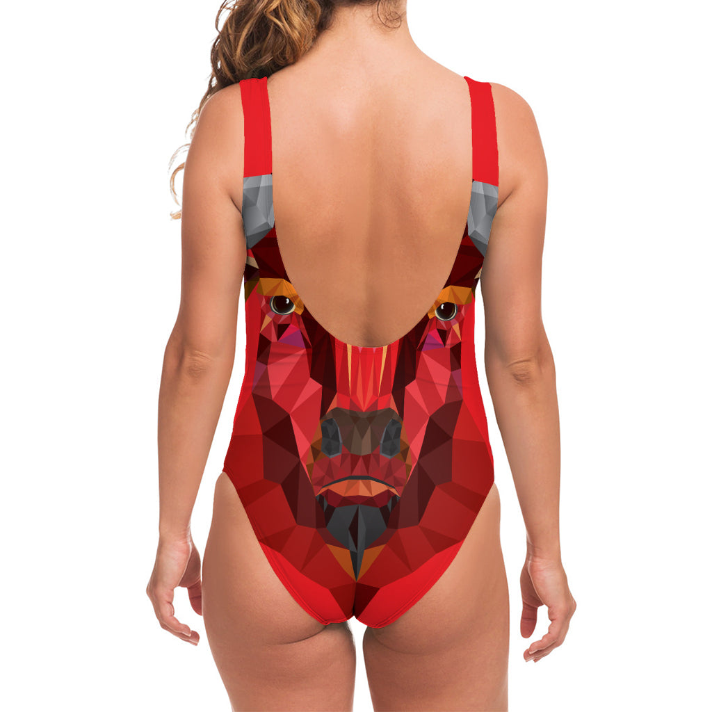 Geometric Bull Skull Print One Piece Swimsuit