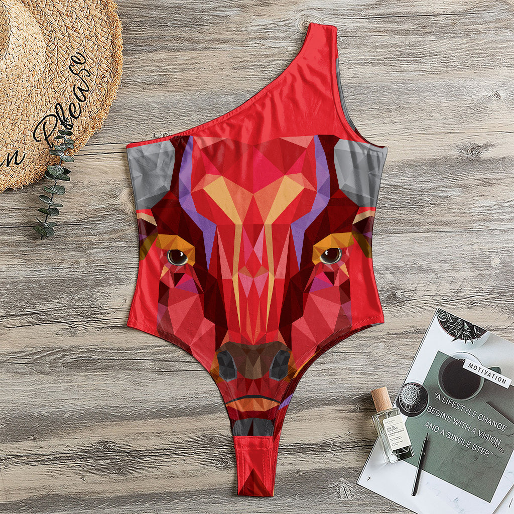 Geometric Bull Skull Print One Shoulder Bodysuit
