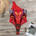 Geometric Bull Skull Print One Shoulder Bodysuit