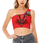 Geometric Bull Skull Print One Shoulder Crop Top