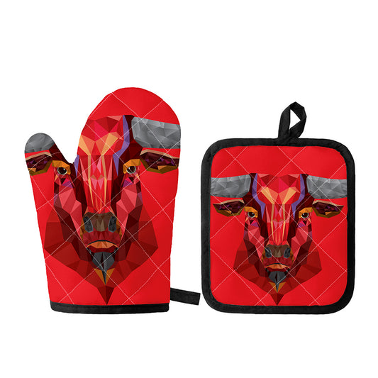 Geometric Bull Skull Print Oven Mitt And Pot Holder Set