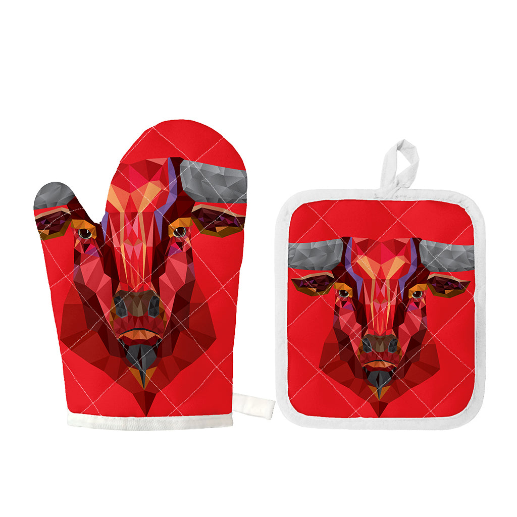 Geometric Bull Skull Print Oven Mitt And Pot Holder Set
