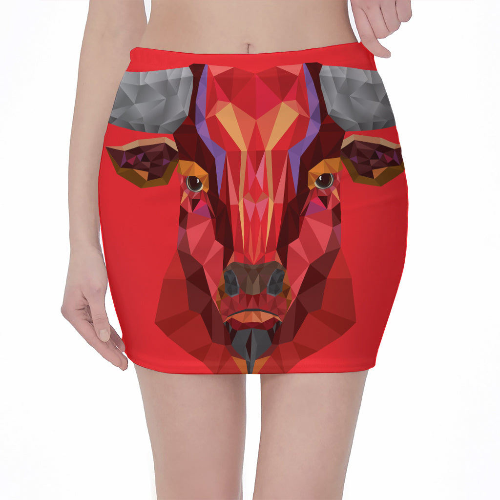 Geometric Bull Skull Print Pencil Mini Skirt