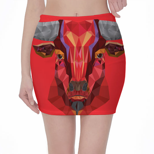 Geometric Bull Skull Print Pencil Mini Skirt