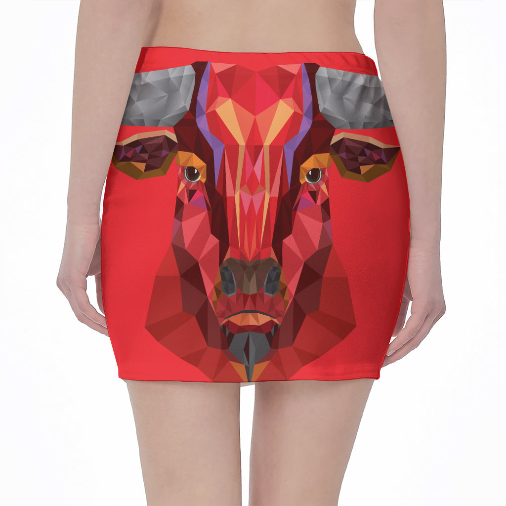 Geometric Bull Skull Print Pencil Mini Skirt