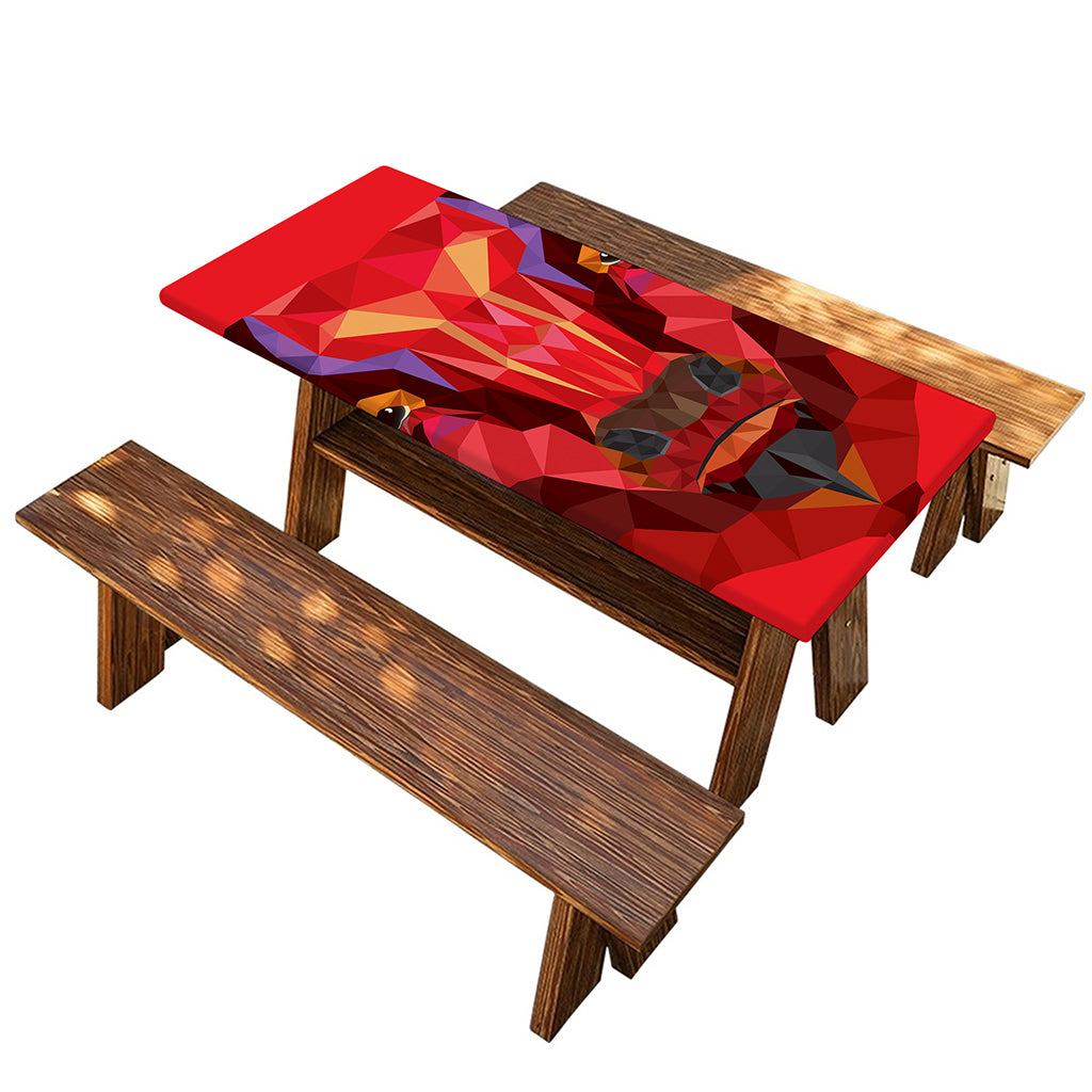 Geometric Bull Skull Print Picnic Table Cover