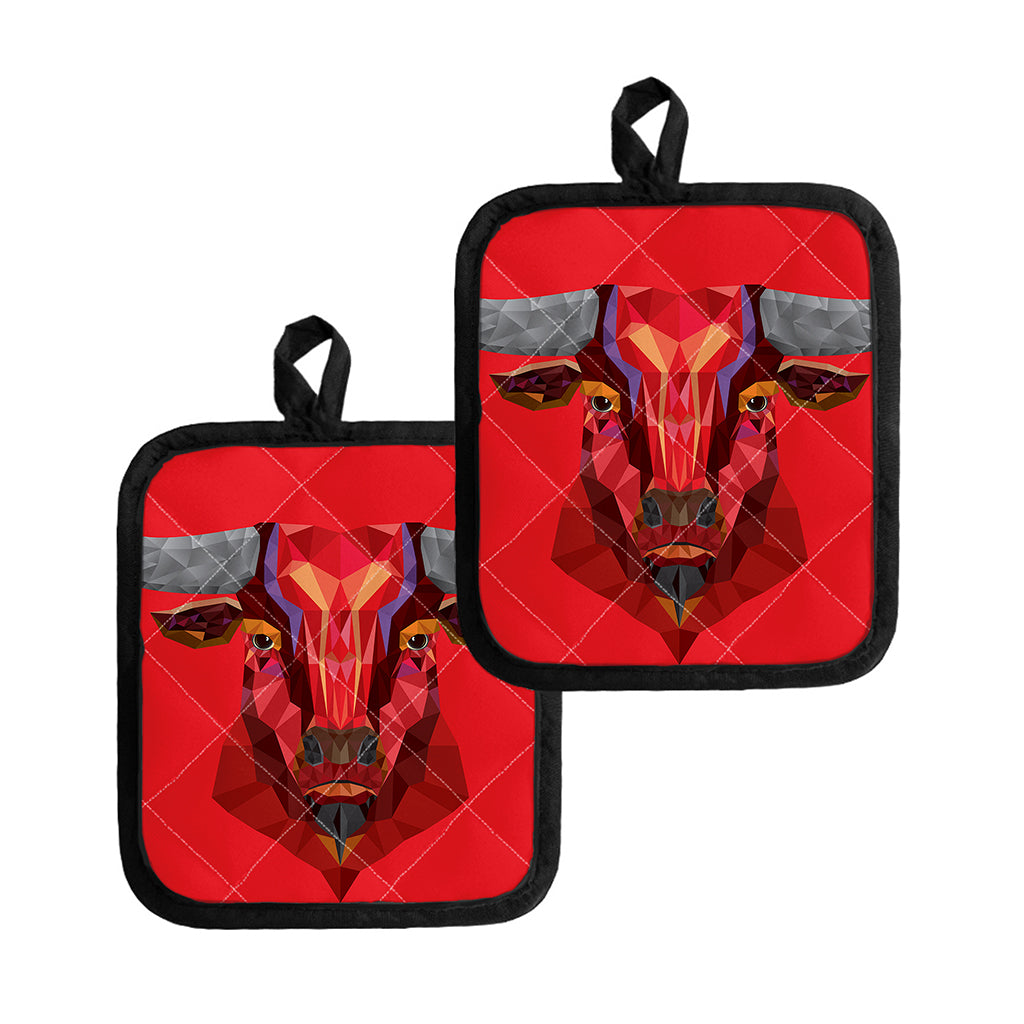 Geometric Bull Skull Print Pot Holders