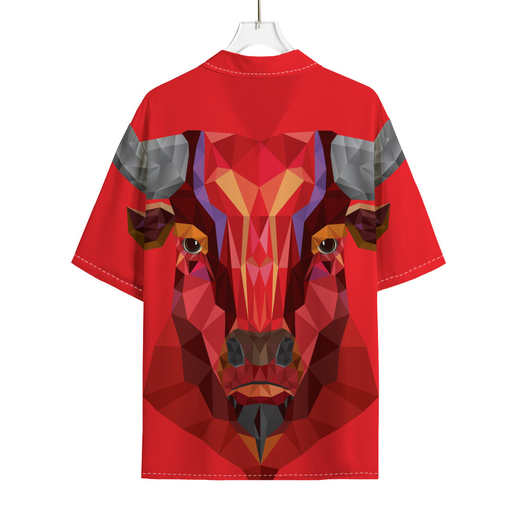 Geometric Bull Skull Print Rayon Hawaiian Shirt