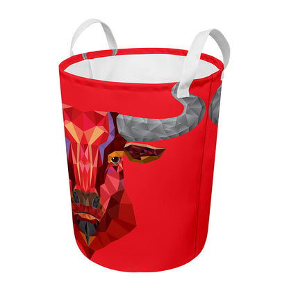 Geometric Bull Skull Print Round Laundry Basket