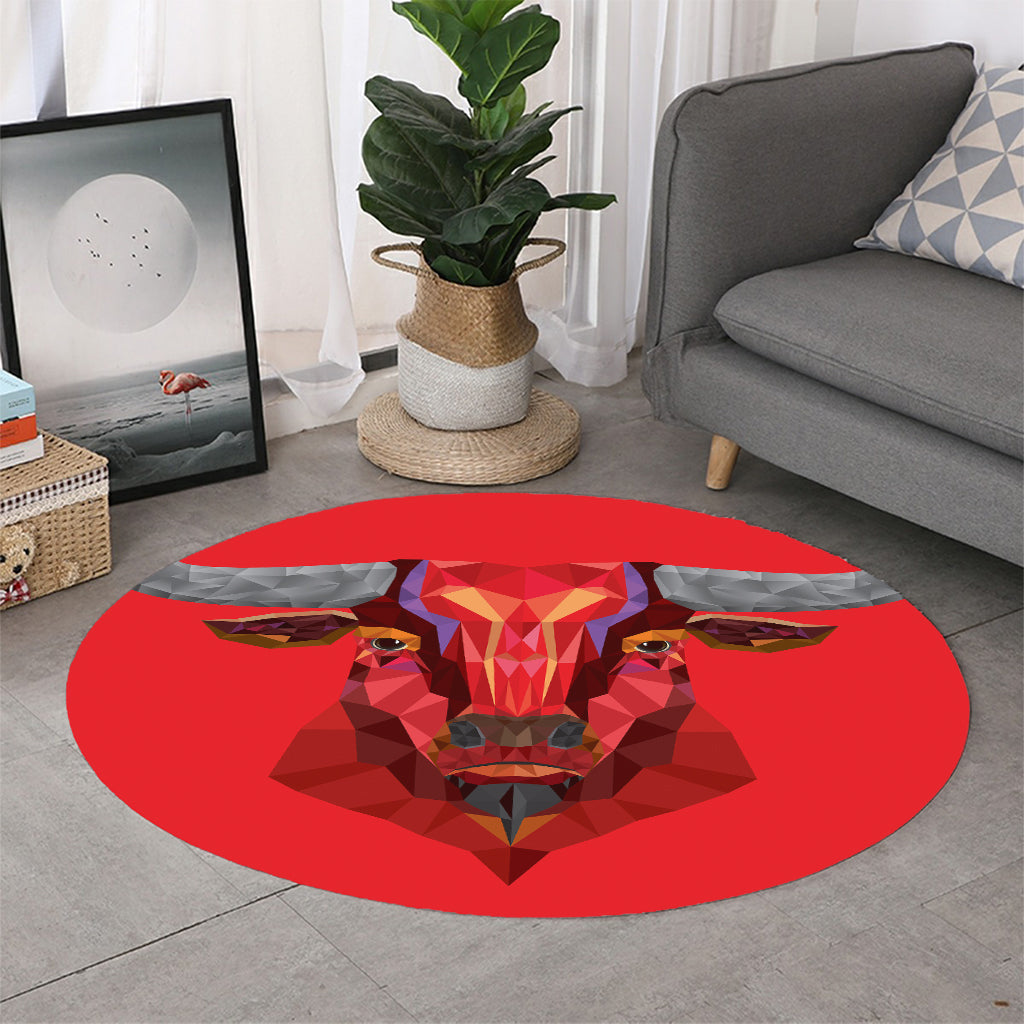 Geometric Bull Skull Print Round Rug