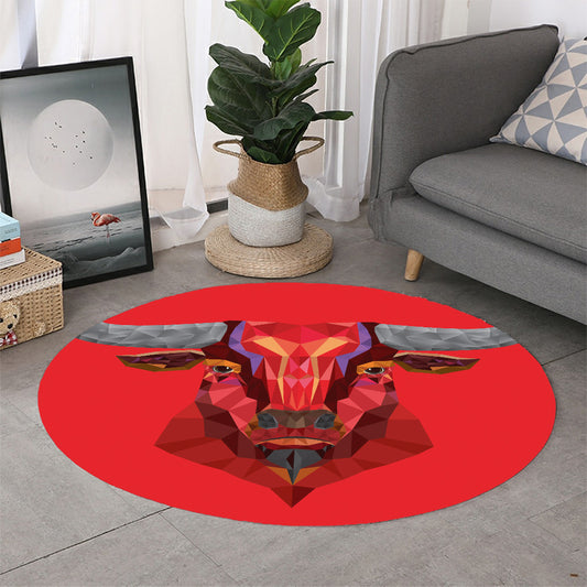 Geometric Bull Skull Print Round Rug