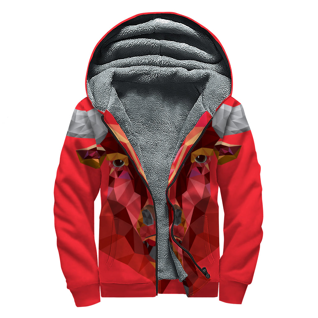 Geometric Bull Skull Print Sherpa Lined Zip Up Hoodie