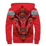 Geometric Bull Skull Print Sherpa Lined Zip Up Hoodie