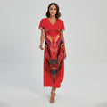 Geometric Bull Skull Print Short Sleeve Maxi Dress
