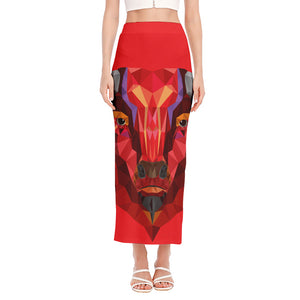 Geometric Bull Skull Print Side Slit Maxi Skirt