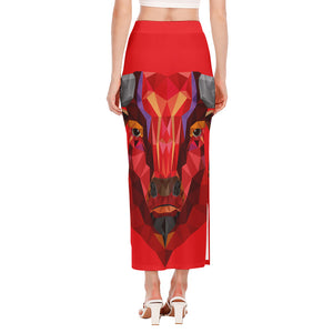 Geometric Bull Skull Print Side Slit Maxi Skirt