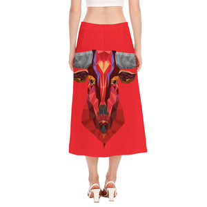 Geometric Bull Skull Print Side Slit Midi Skirt