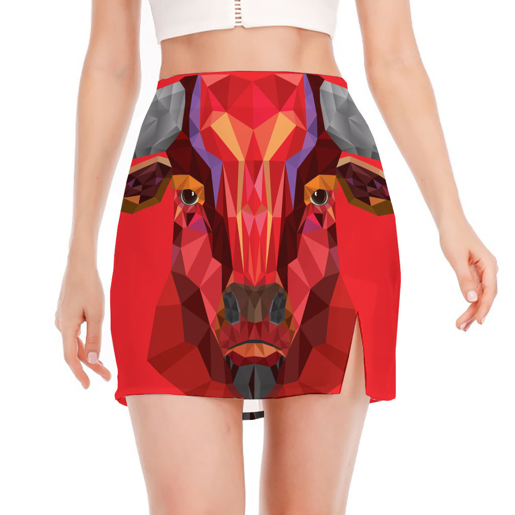 Geometric Bull Skull Print Side Slit Mini Skirt