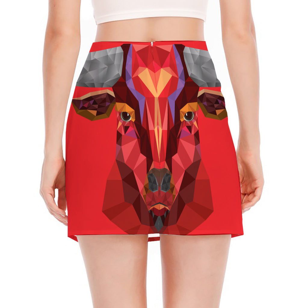 Geometric Bull Skull Print Side Slit Mini Skirt