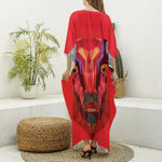 Geometric Bull Skull Print Silk V-Neck Kaftan Dress