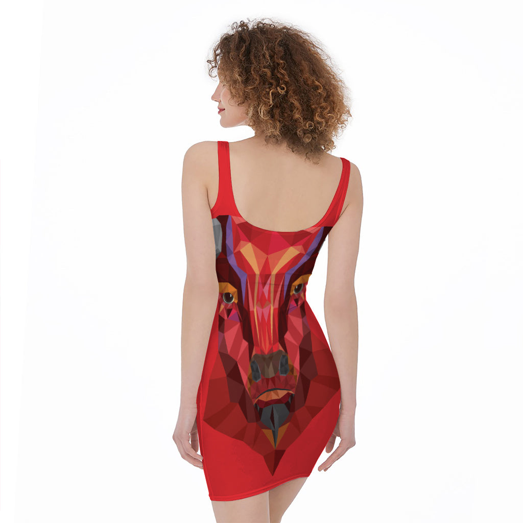 Geometric Bull Skull Print Sleeveless Bodycon Dress