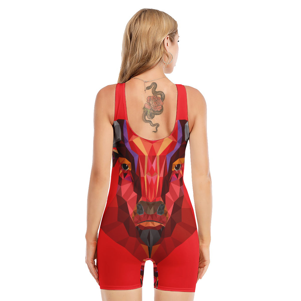 Geometric Bull Skull Print Sleeveless One Piece Swimsuit