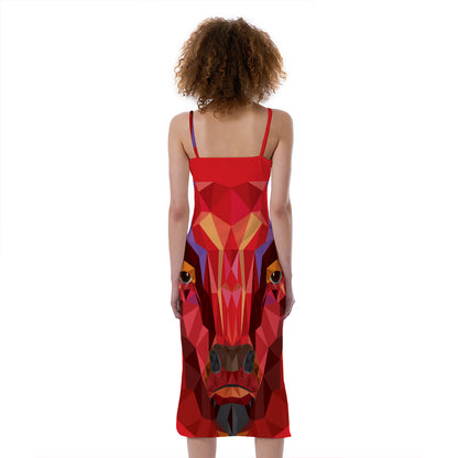 Geometric Bull Skull Print Slim Fit Midi Cami Dress