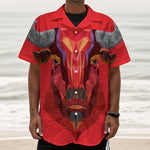 Geometric Bull Skull Print Textured Short Sleeve Shirt