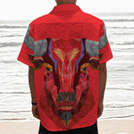 Geometric Bull Skull Print Textured Short Sleeve Shirt