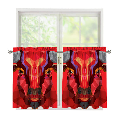 Geometric Bull Skull Print Tier Curtains